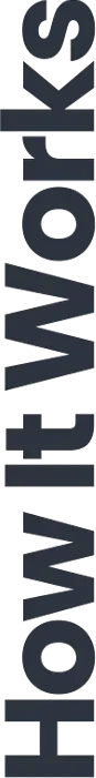 Dark vertical text on a white background that reads "How it works"